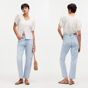 Madewell Womens Fitzgerald Light Wash Distressed 90s Straight Crop Jean Size 26T